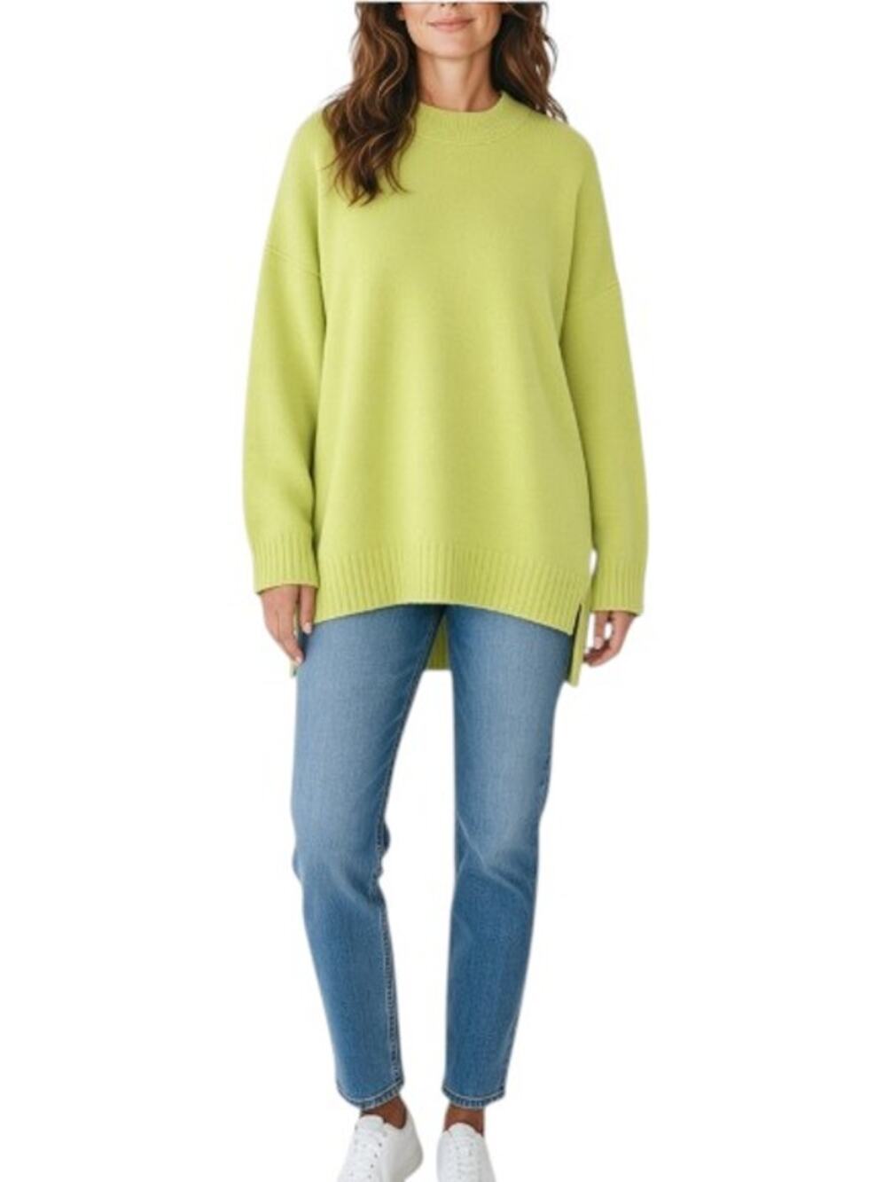 FREE PEOPLE Oversize High-Low Tunic Sweater Sz S Green Cozy Boho City Chic Prepy